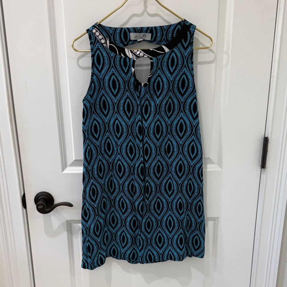Ava Lynn Black and Blue Geometric Mini Dress in impossibly soft rayon